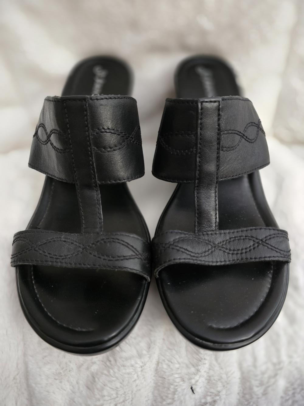 Black Leather Slide Sandals Size 8